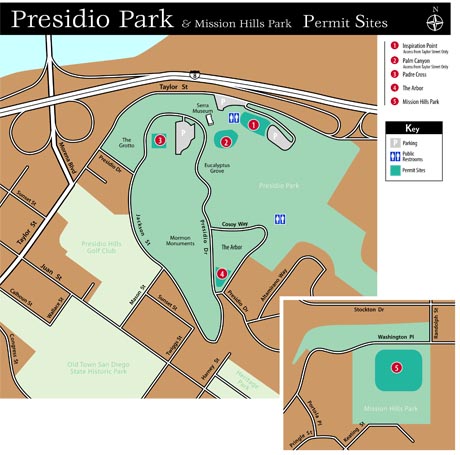 Layout of Presidio Park in San Diego