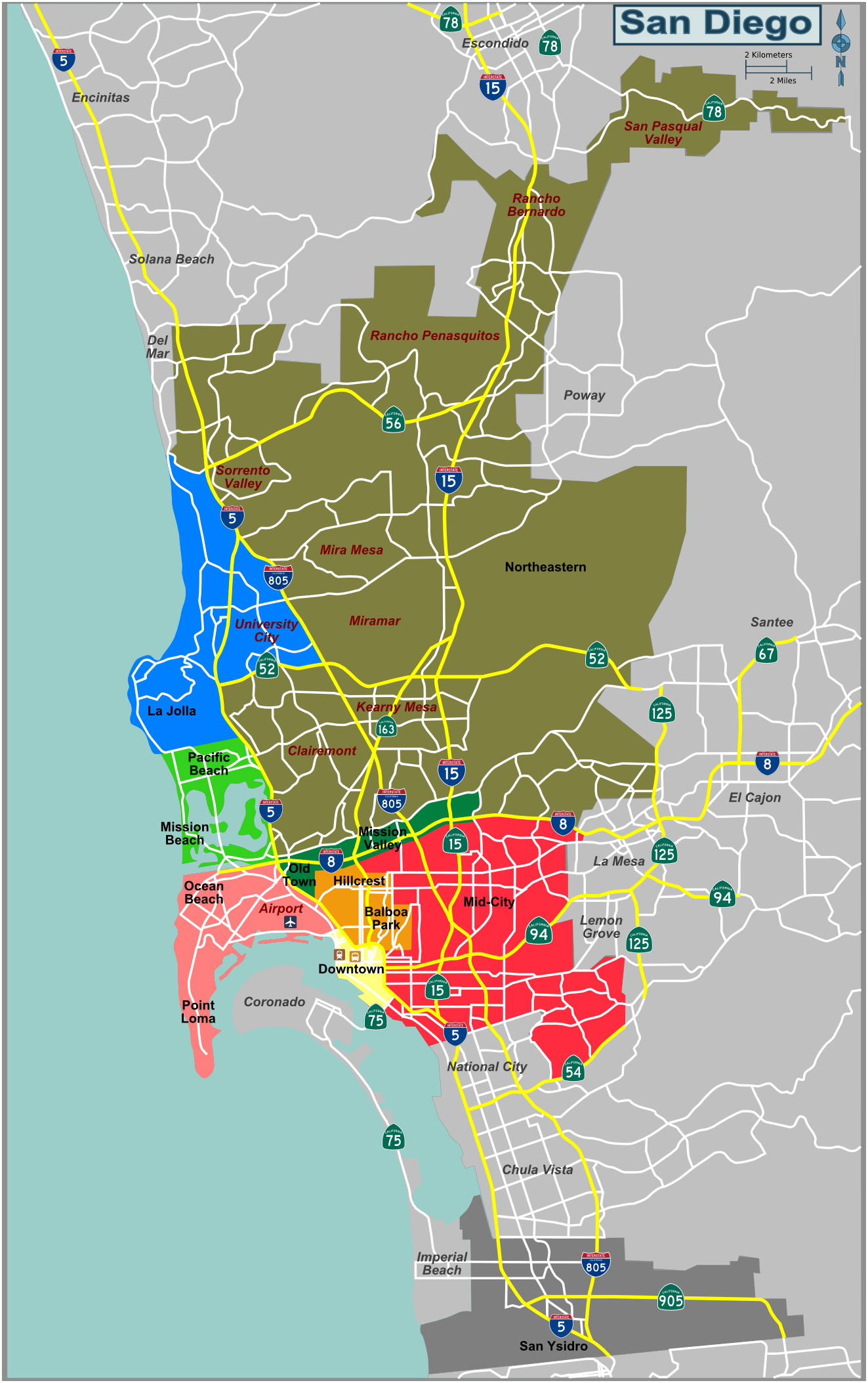 Map Defining Major Districts Of San Diego