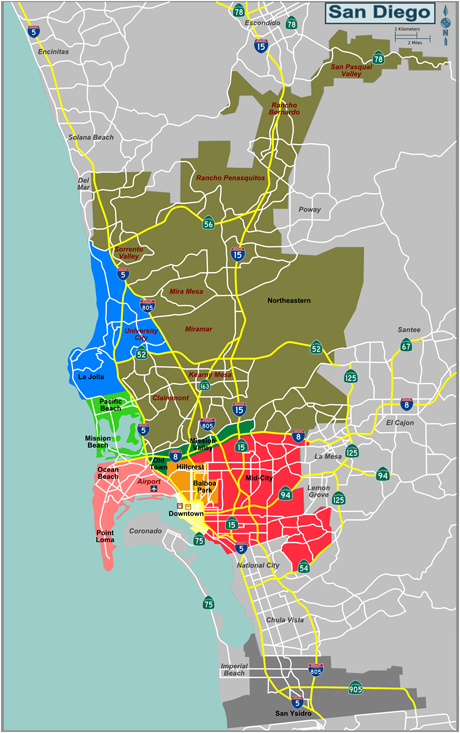 Map Showing The District Areas in the City of San Diego